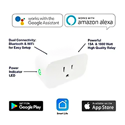 LCU01W Smarter Living - Smart Plug, Reliable WiFi, Supports 15A 1800 Watts, Small Size, No Hub Required, Compatible With Alexa, Google