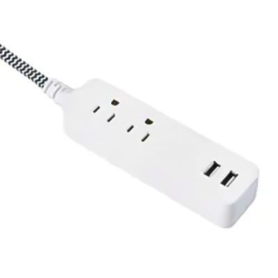 LA004RA / LPU23+2U 6Ft Braided Extension Cord With 2 Outlet + USB Charger Designer Fabric Indoor Flat Plug Surge Protector Power Strip