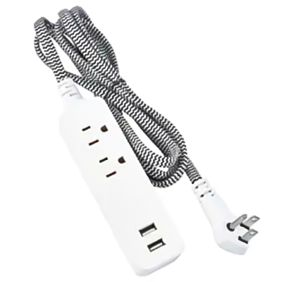 LA004RA / LPU23+2U 6Ft Braided Extension Cord With 2 Outlet + USB Charger Designer Fabric Indoor Flat Plug Surge Protector Power Strip