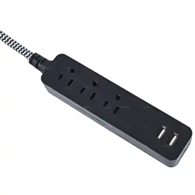 A004RA / LPU33+2U 6Ft Braided Extension Cord With 3 Outlet + USB Charger Designer Fabric Indoor Flat Plug Surge Protector Power Strip