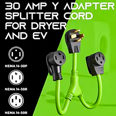 LA074Y 4-Prong 2.2 FT NEMA 14-30P to NEMA 14-30R & NEMA 14-50R 30 Amp Dryer Y Splitter Adapter Cord for Auto/RV/EV/Tesla Model 3/S/X/Y